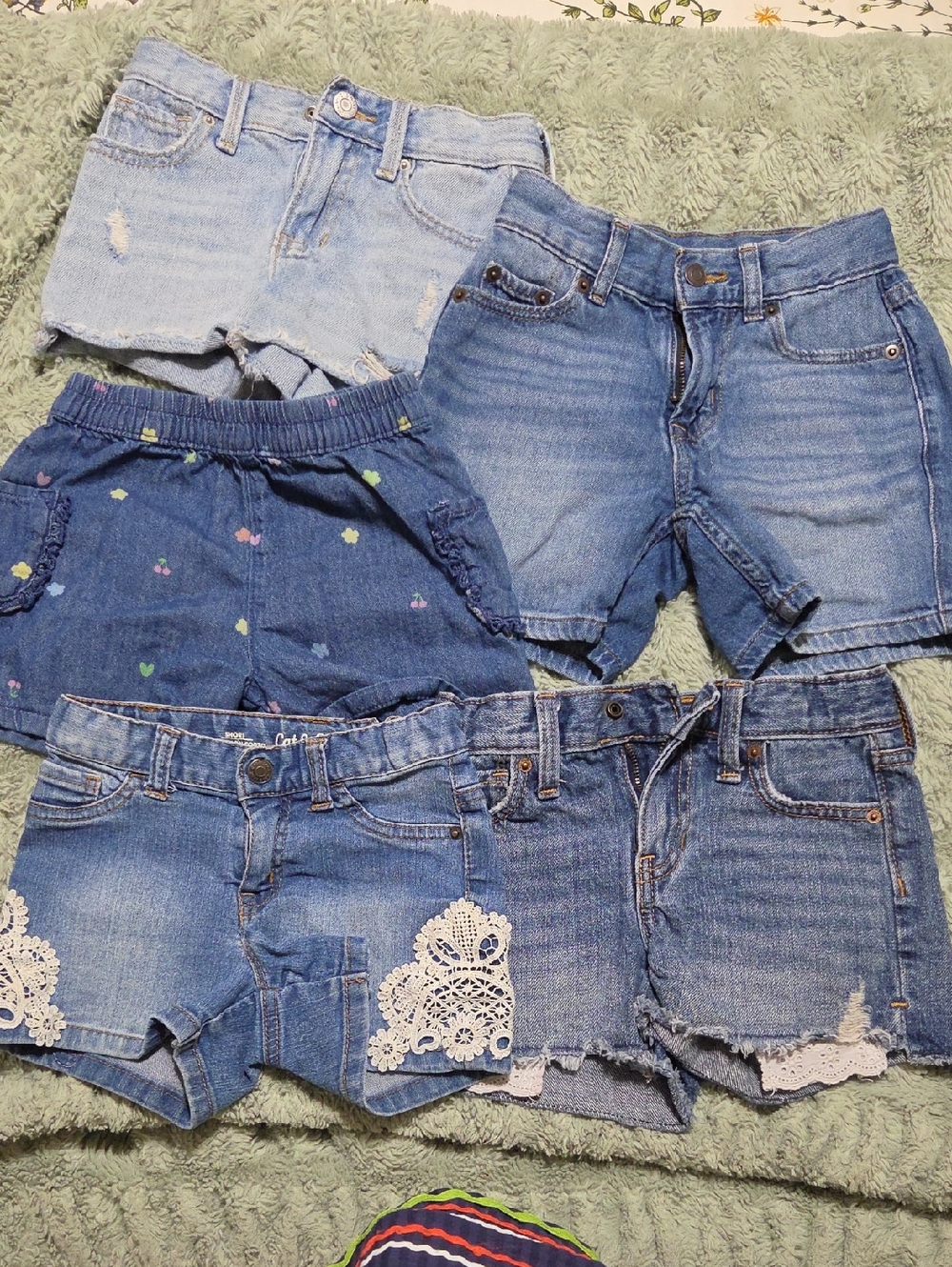 Girls Denim Shorts Bundle- Blue Washes with Lace & Heart Print